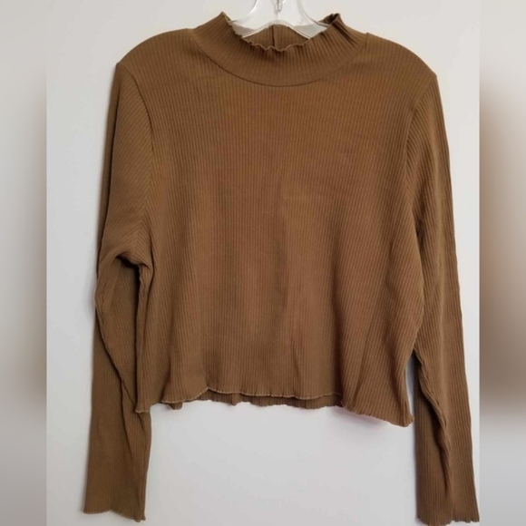Good American Ribbed Mock Neck Long Sleeve Size 6 Gold Brown Women's Large - Picture 2 of 6